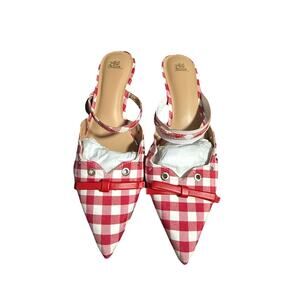 Wild Fable Gingham Mule Heels Red White Check Pointed Toe Women’s 8.5
